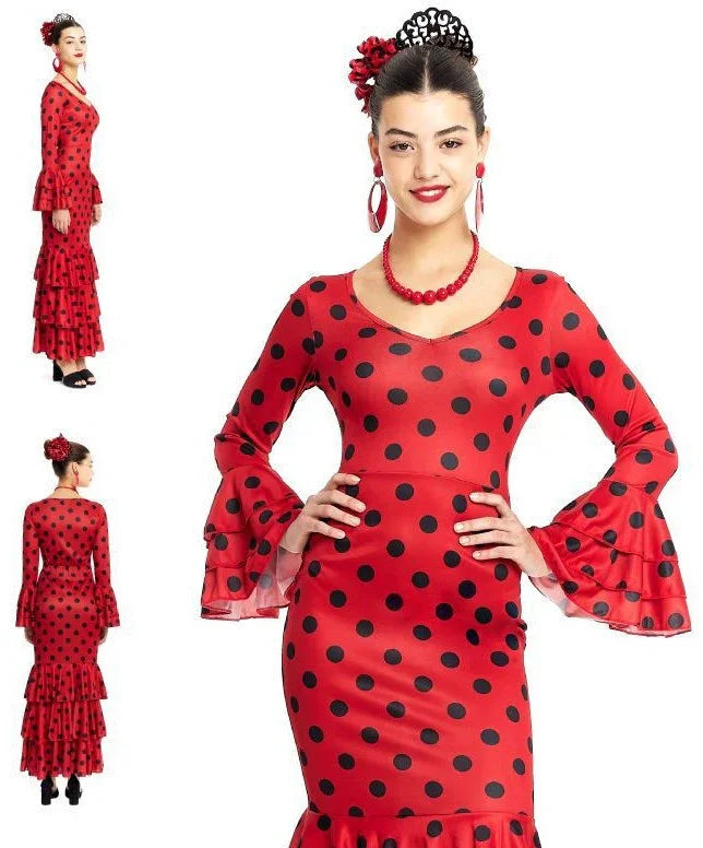 Disfraz de Sevillana Rojo con Lunares Negros para Mujer Sevillanas Partilandia